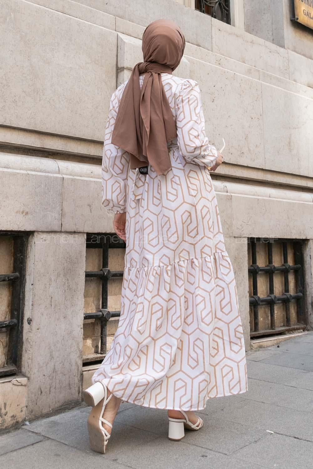 Brown With Milk Crew Neck Cotton Printed Dresess