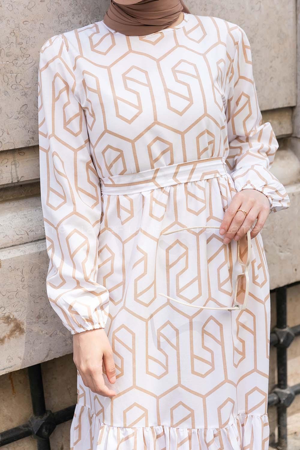 Brown With Milk Crew Neck Cotton Printed Dresess