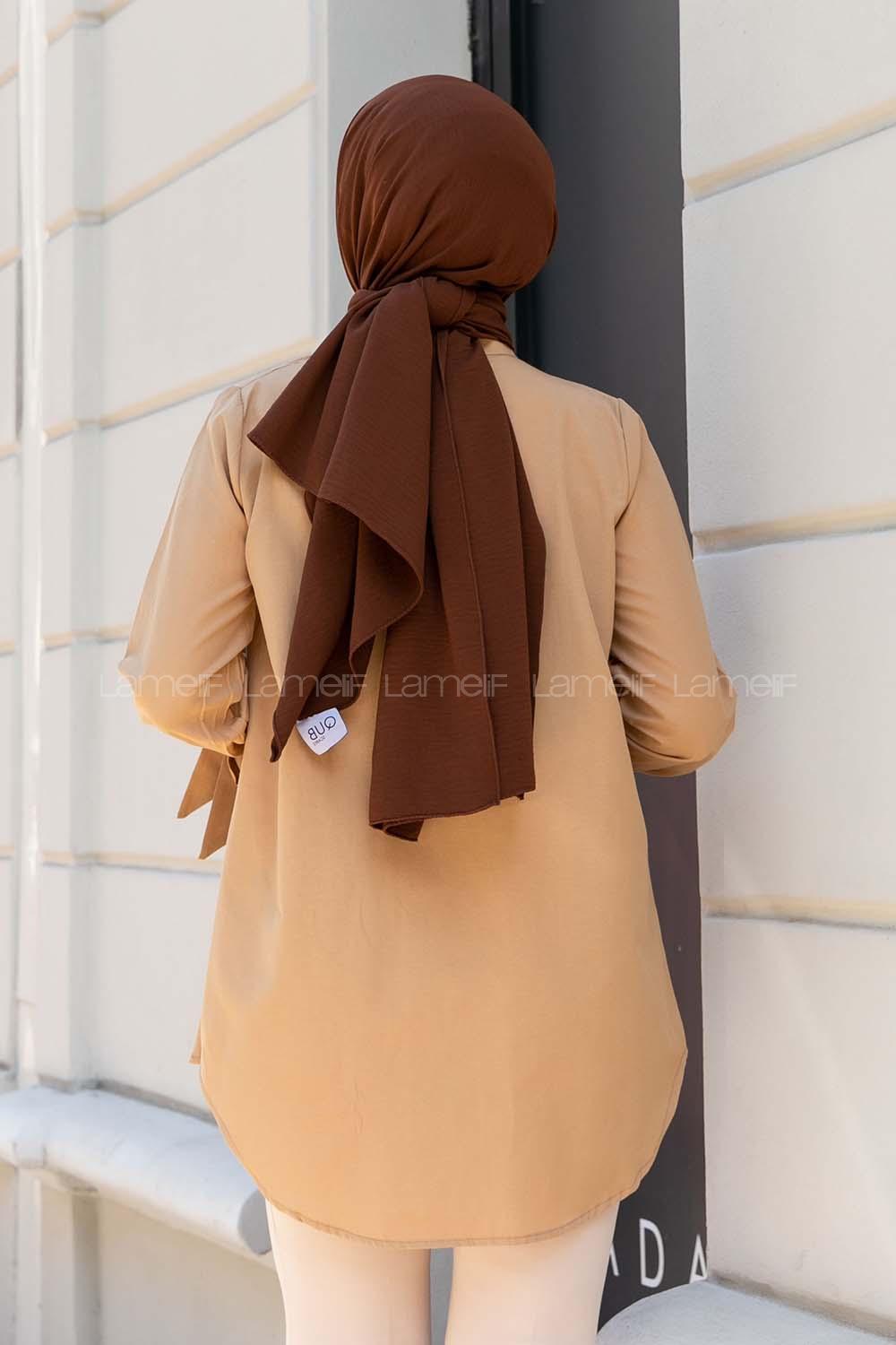 Camel Shirt Collar Long Arm Poplin Fabric Unprinted Shirt