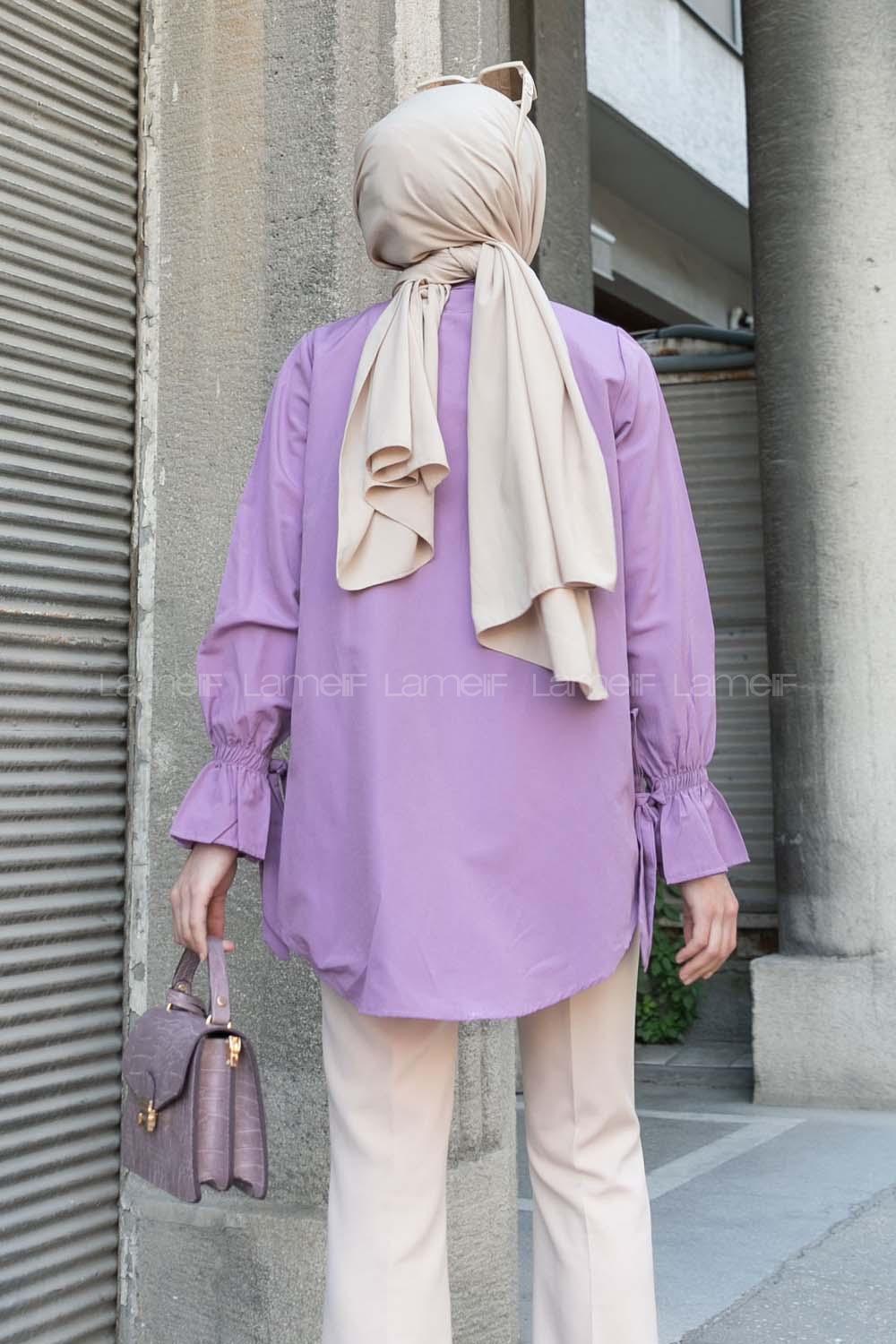 Lilac Shirt Collar Long Arm Poplin Fabric Unprinted Shirt