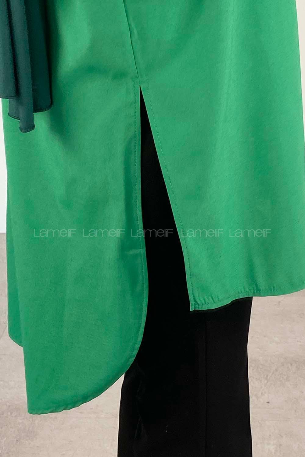 Green Shirt Collar Long Arm Cotton Fabric Unprinted Shirt