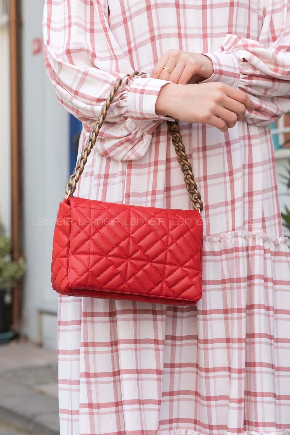 Red Buckle Skin Hand Bag Bag
