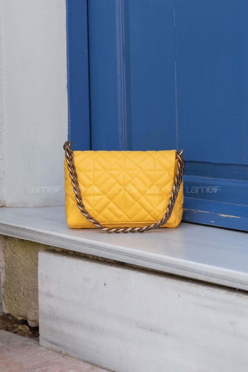 Yellow Buckle Skin Hand Bag Bag