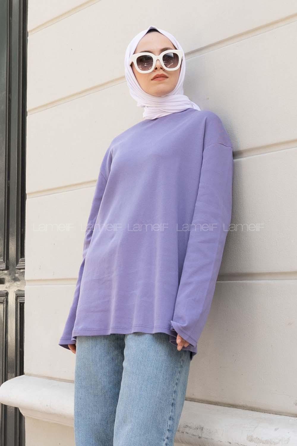 Lilac Crew Neck Long Arm Unprinted Sweatshirt