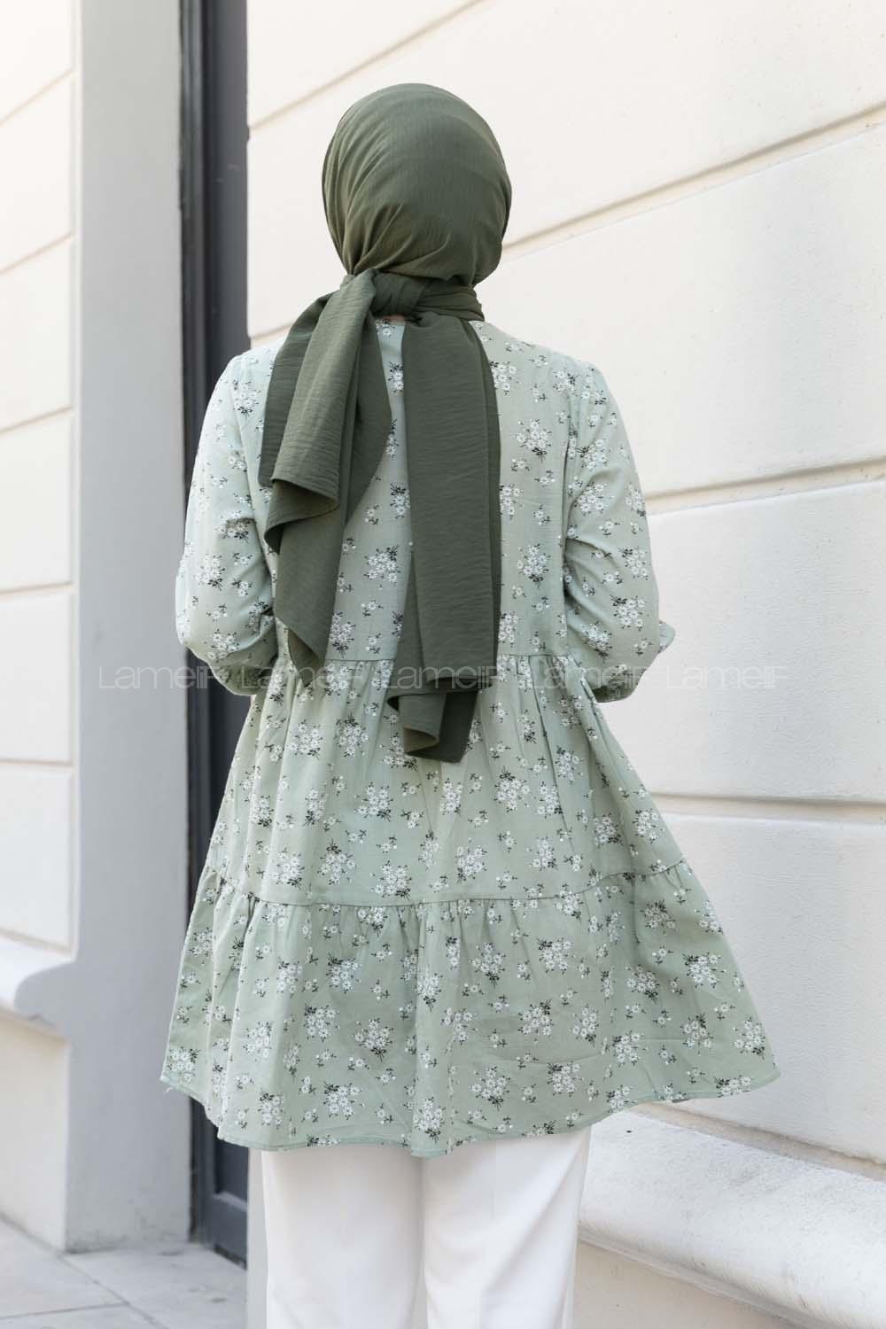 Mint Green Crew Neck Cotton Printed Tunic