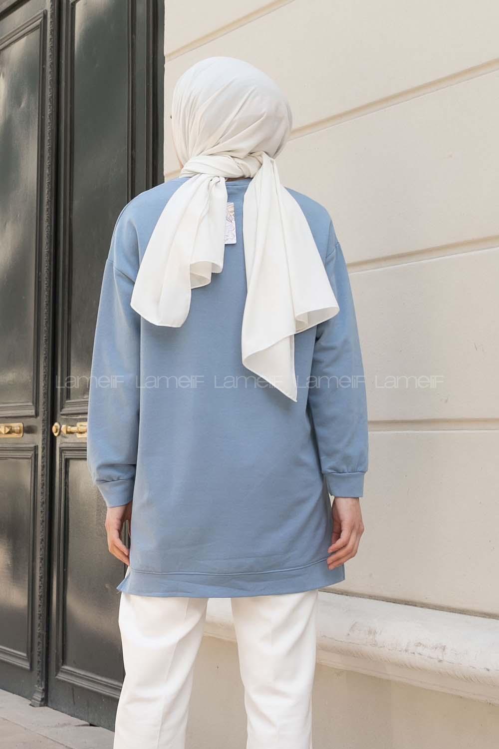 Baby Blue Crew Neck Long Arm Printed Sweatshirt