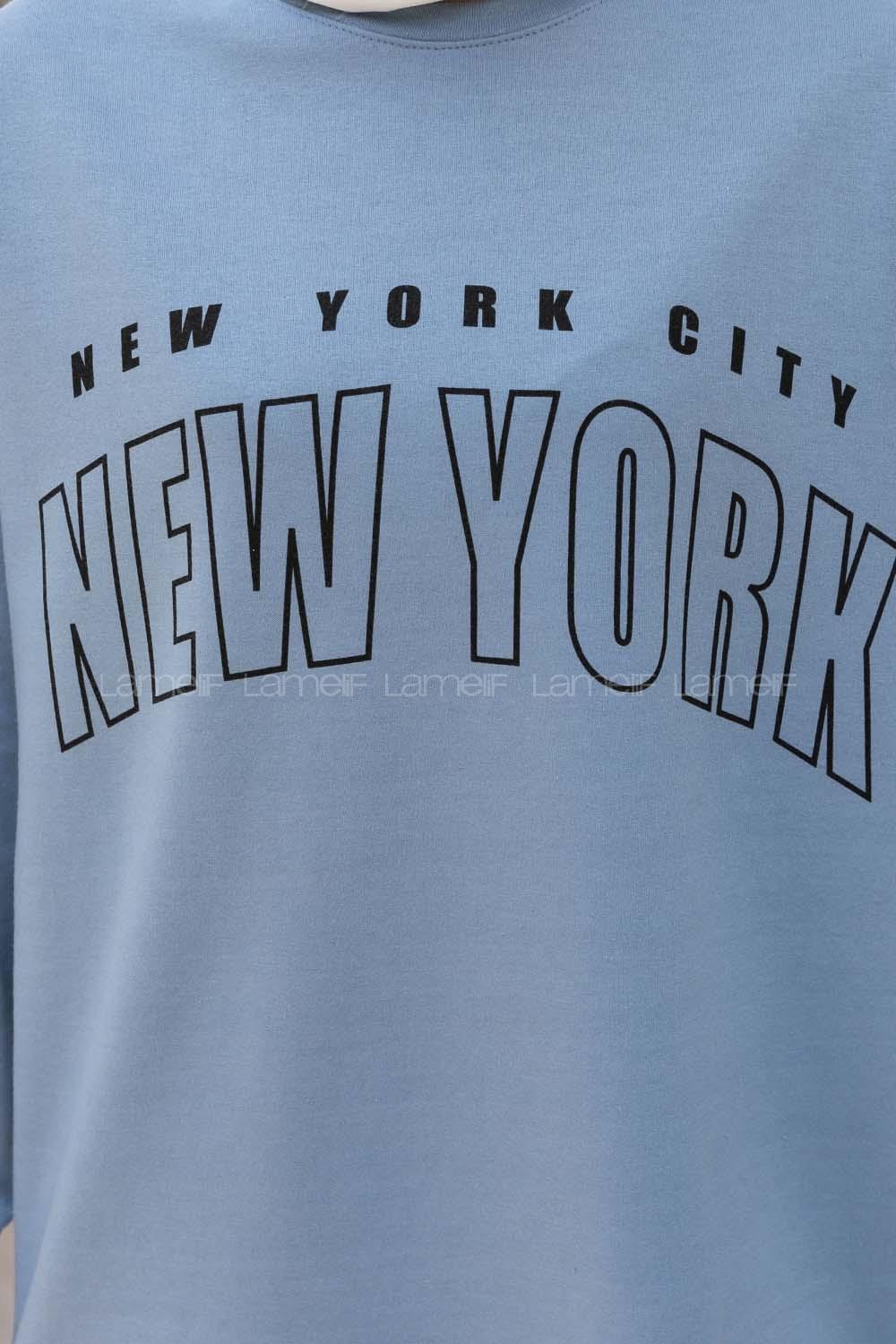 Baby Blue Crew Neck Long Arm Printed Sweatshirt