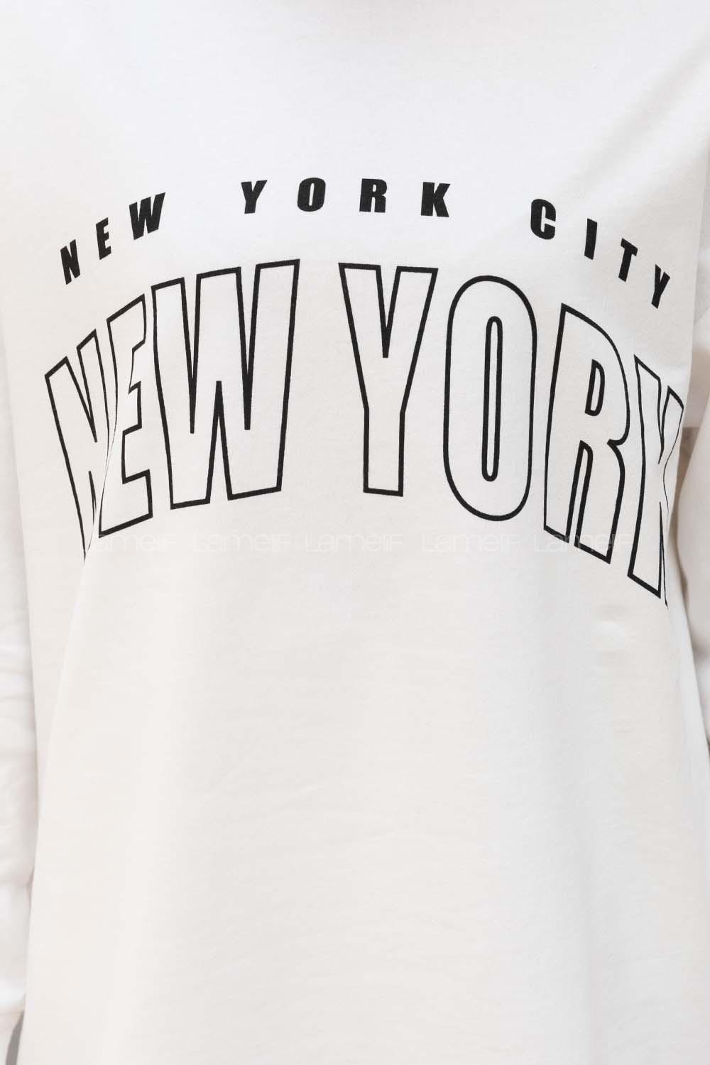 White Crew Neck Long Arm Printed Sweatshirt