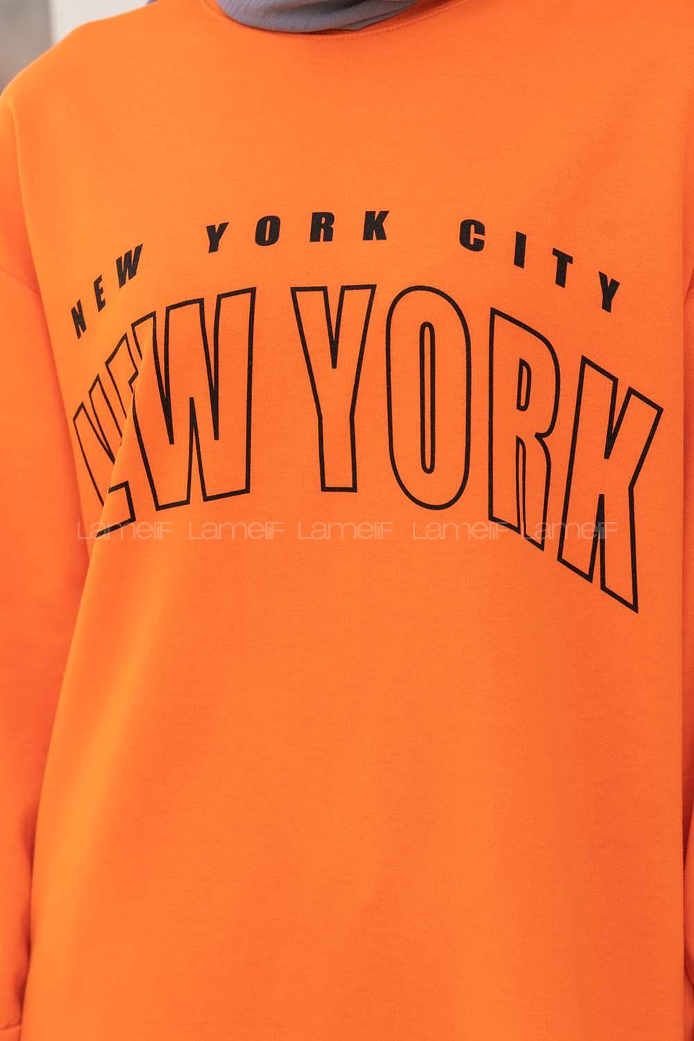 Orange Crew Neck Long Arm Printed Sweatshirt