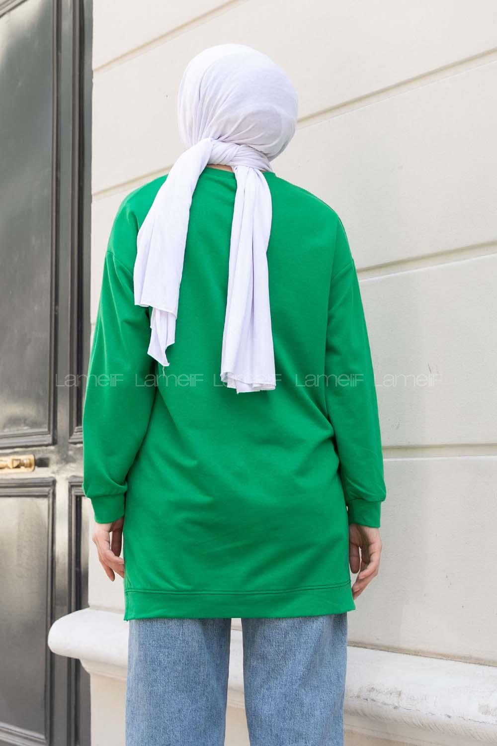 Green Crew Neck Long Arm Printed Sweatshirt