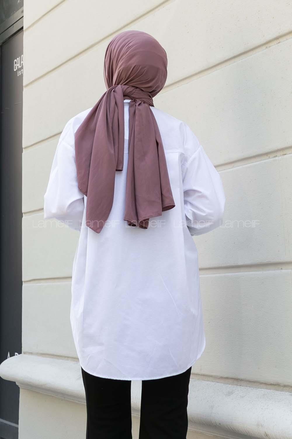 Modalamelif Tek Cepli Kedi Nakışlı Önü Kısa Arkası Uzun Gömlek Beyaz