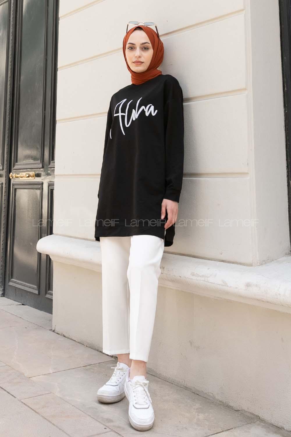 Black Crew Neck Long Arm Printed Sweatshirt