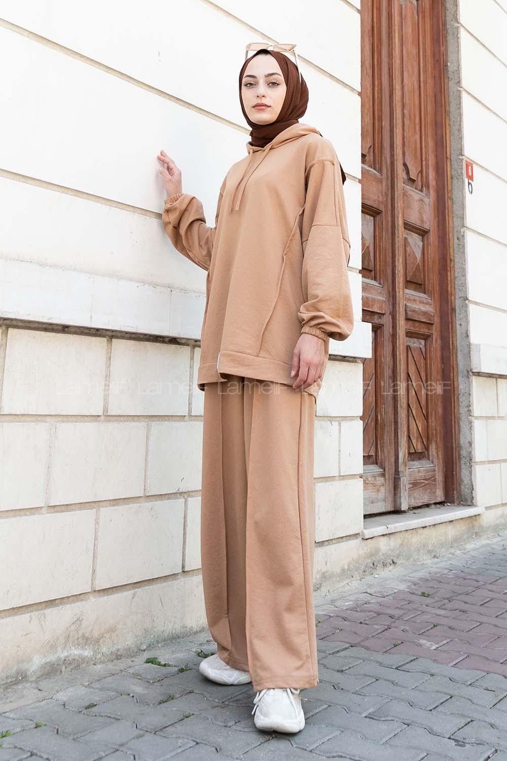 Brown With Milk Medium Crew Neck Long Arm Without Accessories Cotton Flared Trousers Comfortable Suit