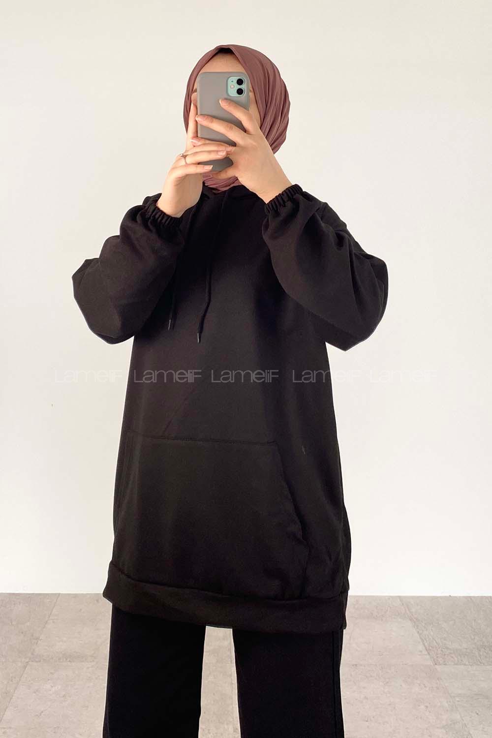 Modalamelif Kapşonlu Kanguru Cep Sweat Siyah