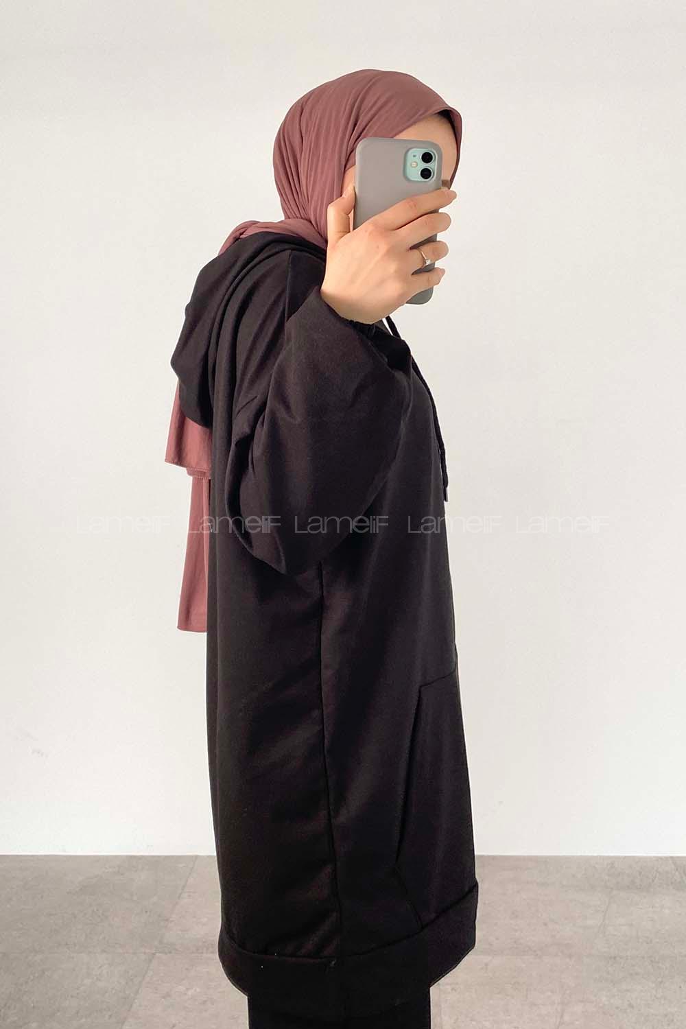 Modalamelif Kapşonlu Kanguru Cep Sweat Siyah