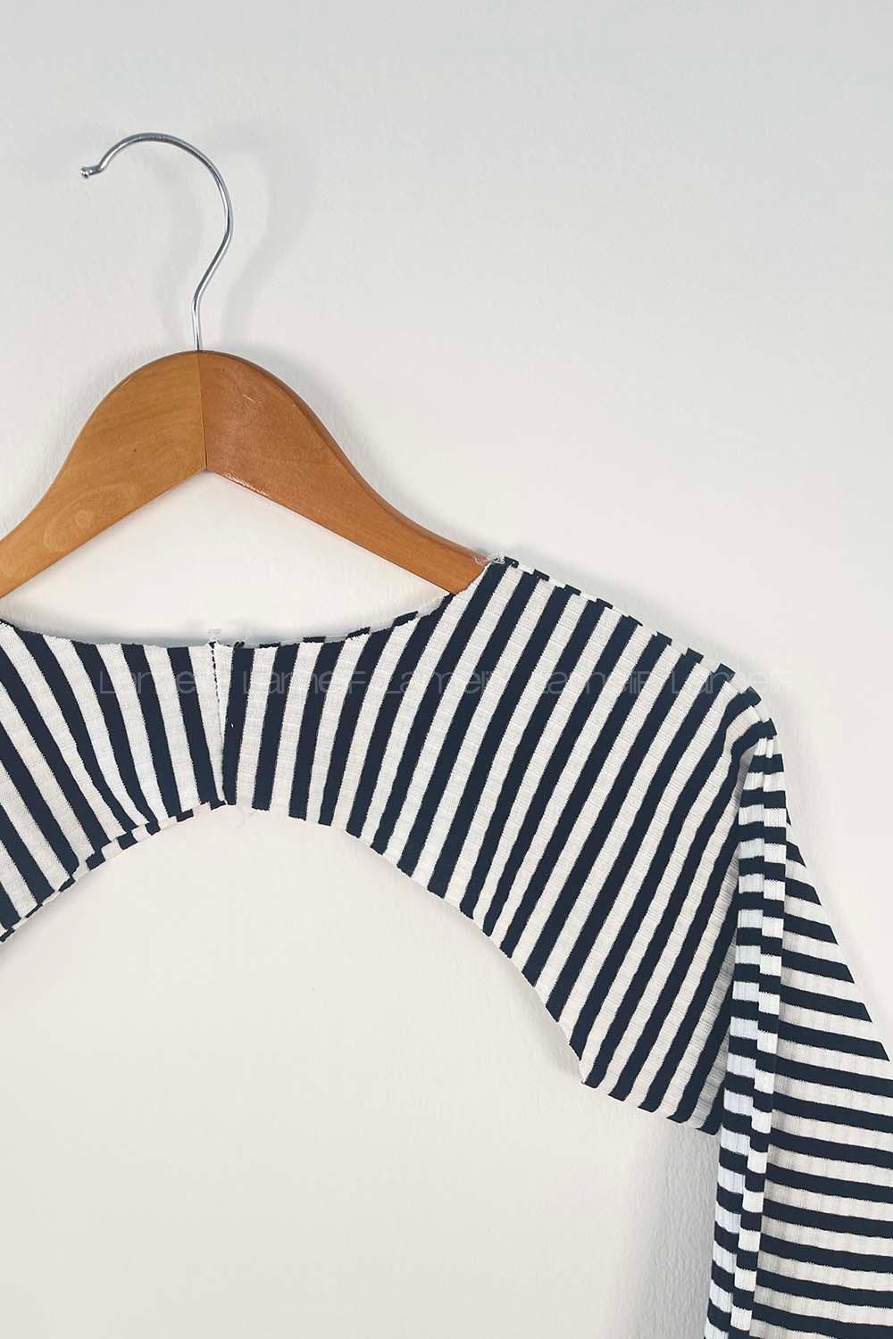 Lamelif Kalın Çizgili Uzun Kol İçlik Siyah-Beyaz