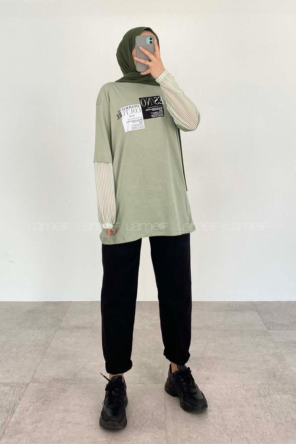 Modalamelif Ön Baskılı Sweatshirt Mint Yeşili
