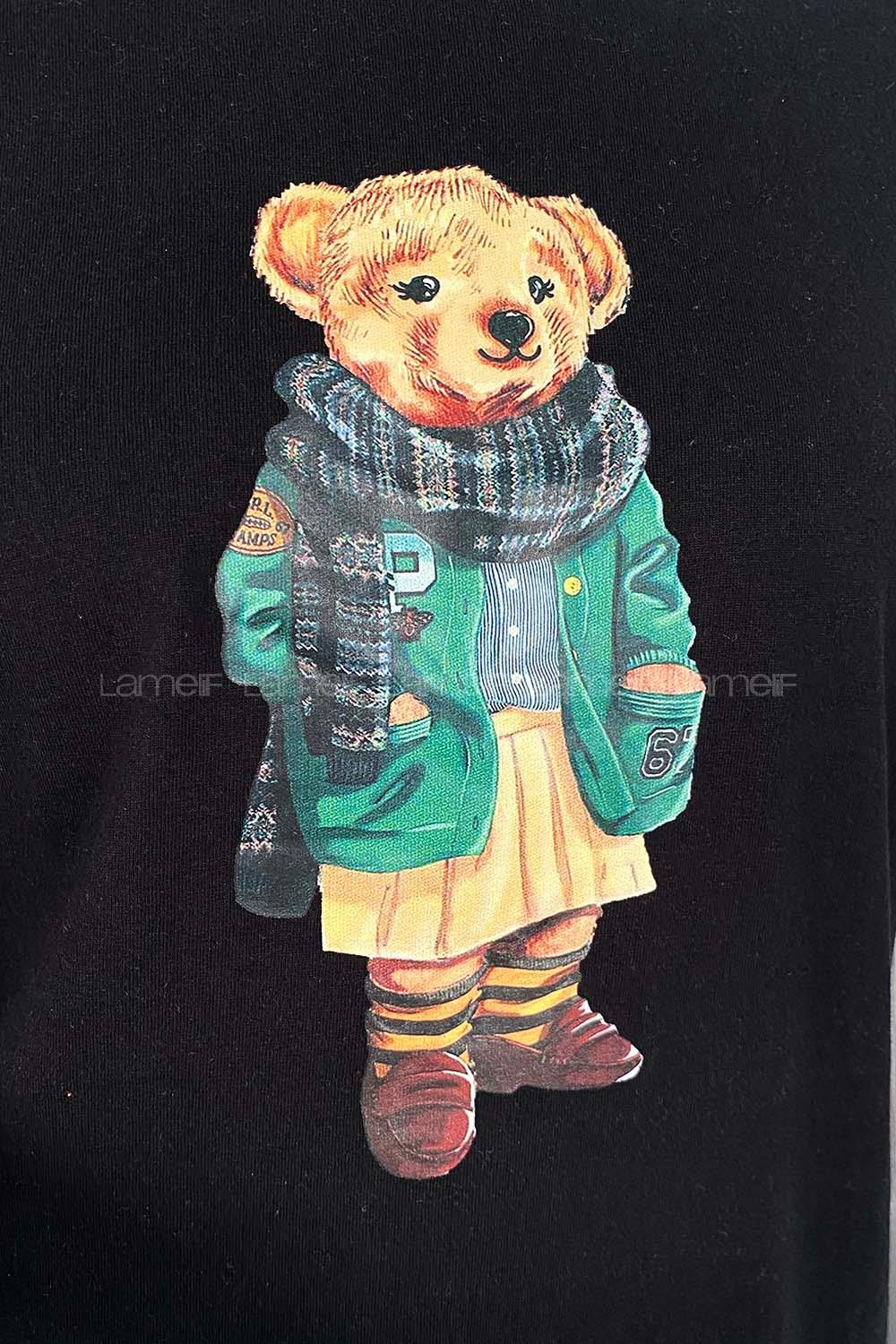 Black-green Crew Neck Short Arm Cotton Printed T-shirt