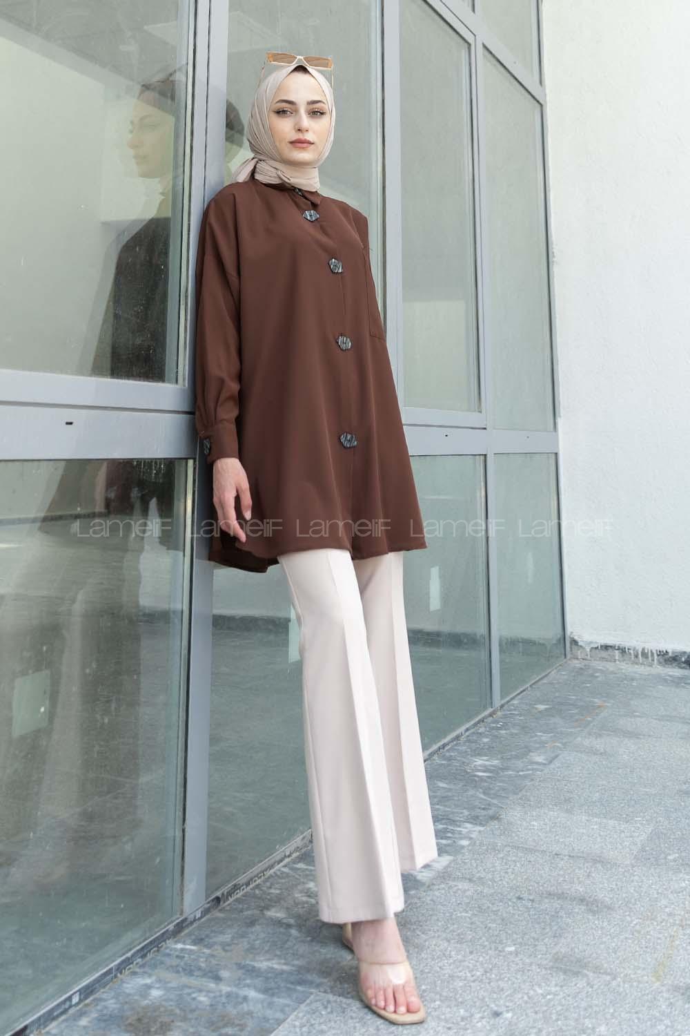 Modalamelif Tek Cepli Ayrobin Gömlek Acı Kahve