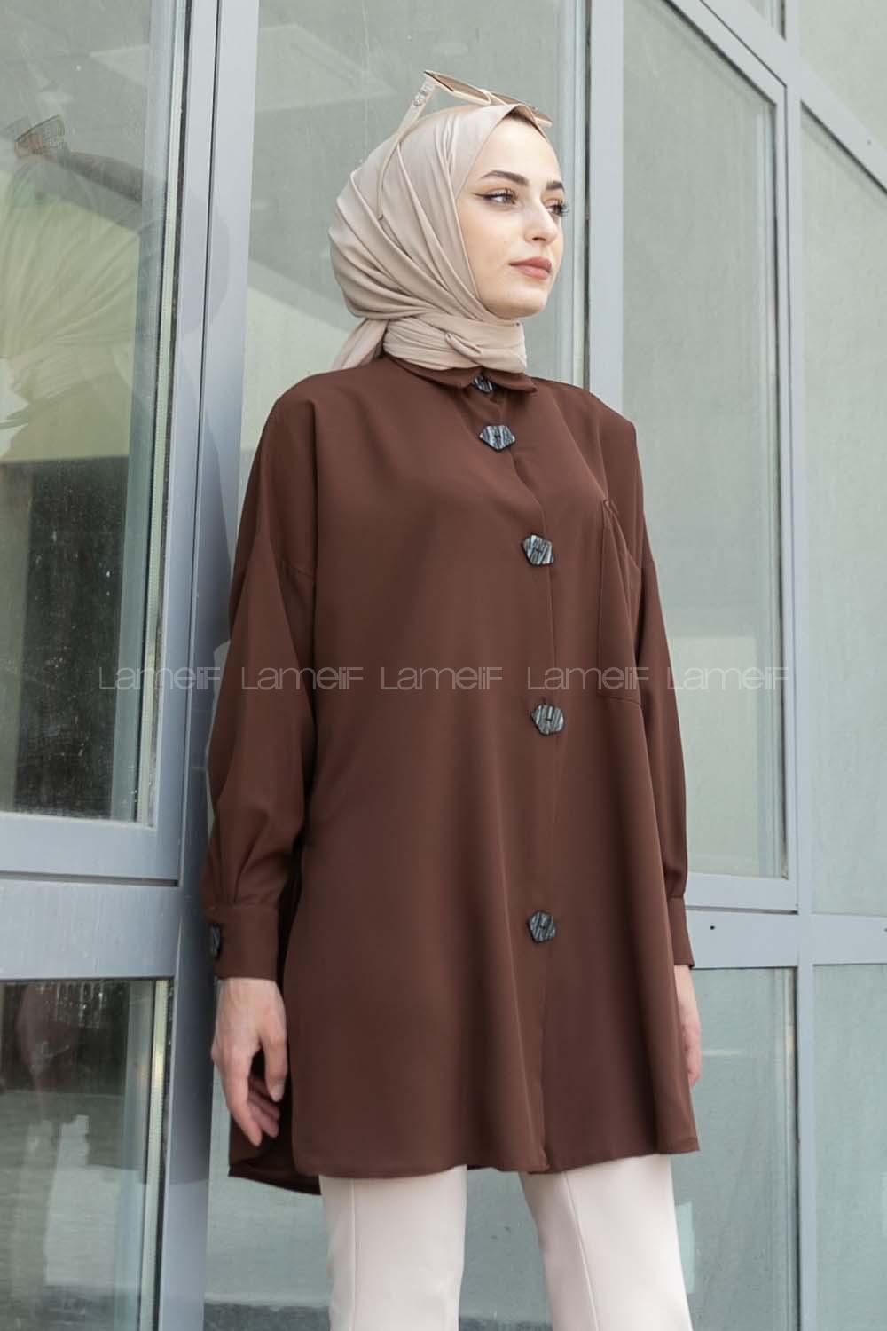 Modalamelif Tek Cepli Ayrobin Gömlek Acı Kahve