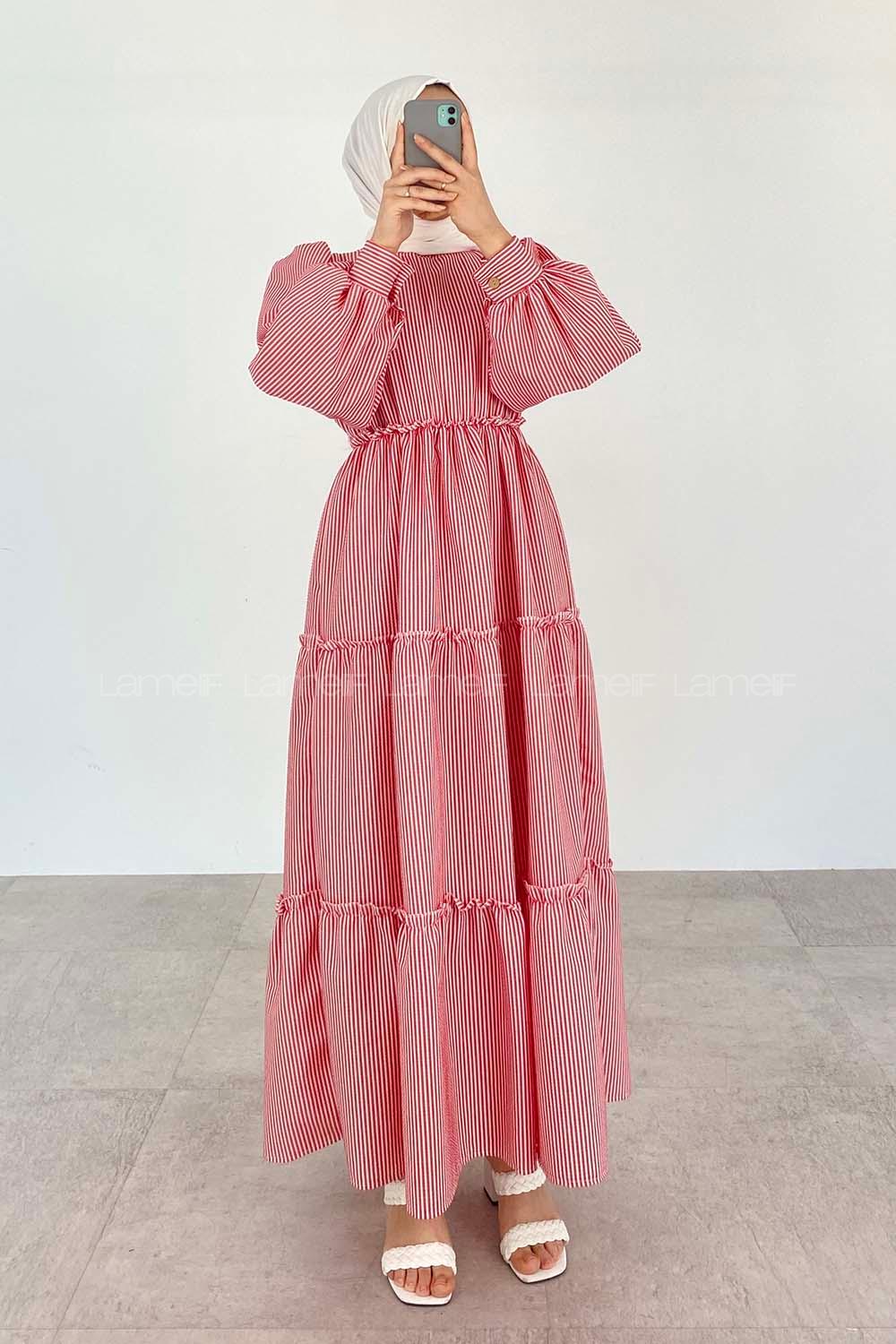 Red Crew Neck Acrylic Unprinted Dresess