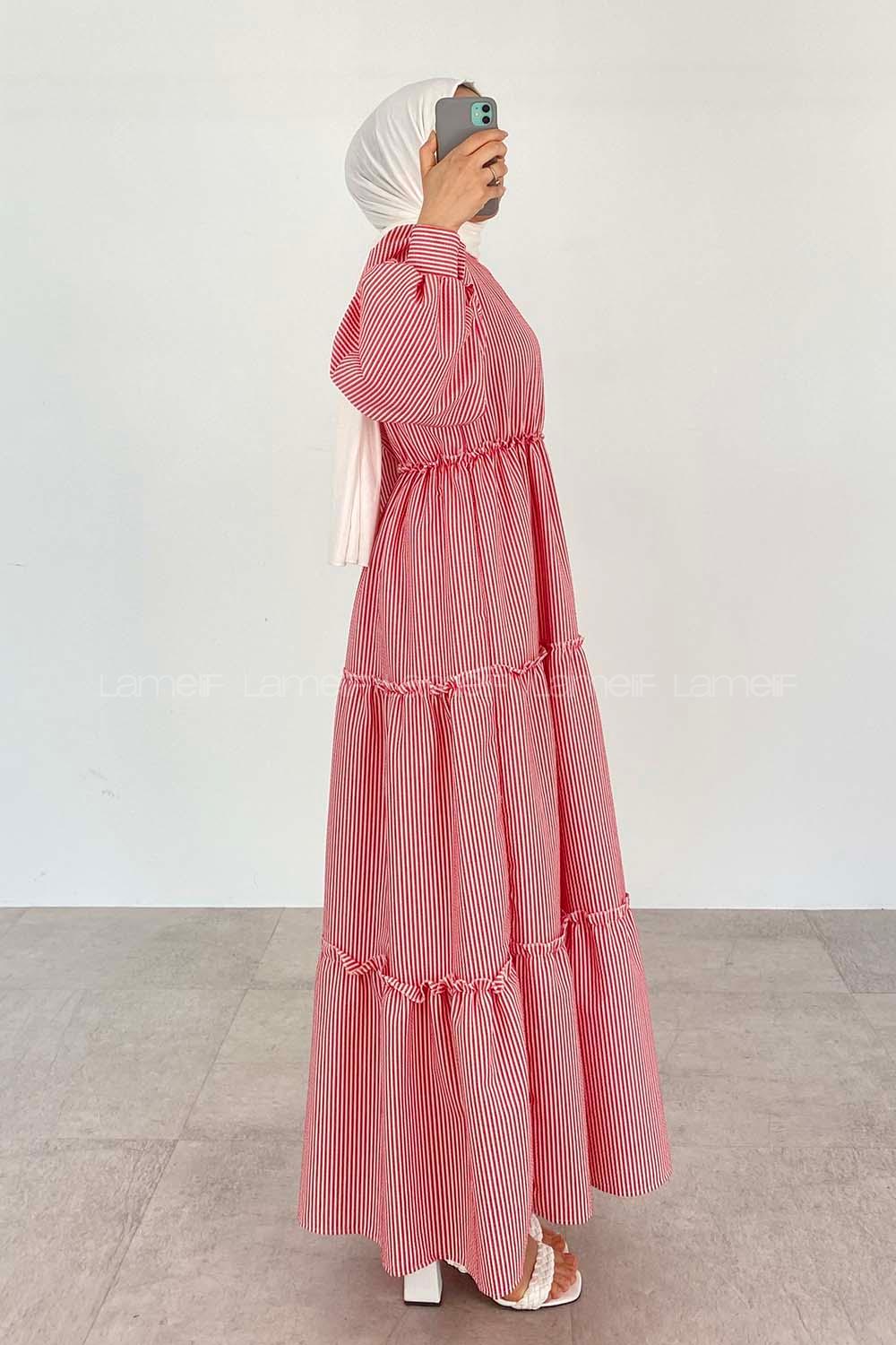 Red Crew Neck Acrylic Unprinted Dresess