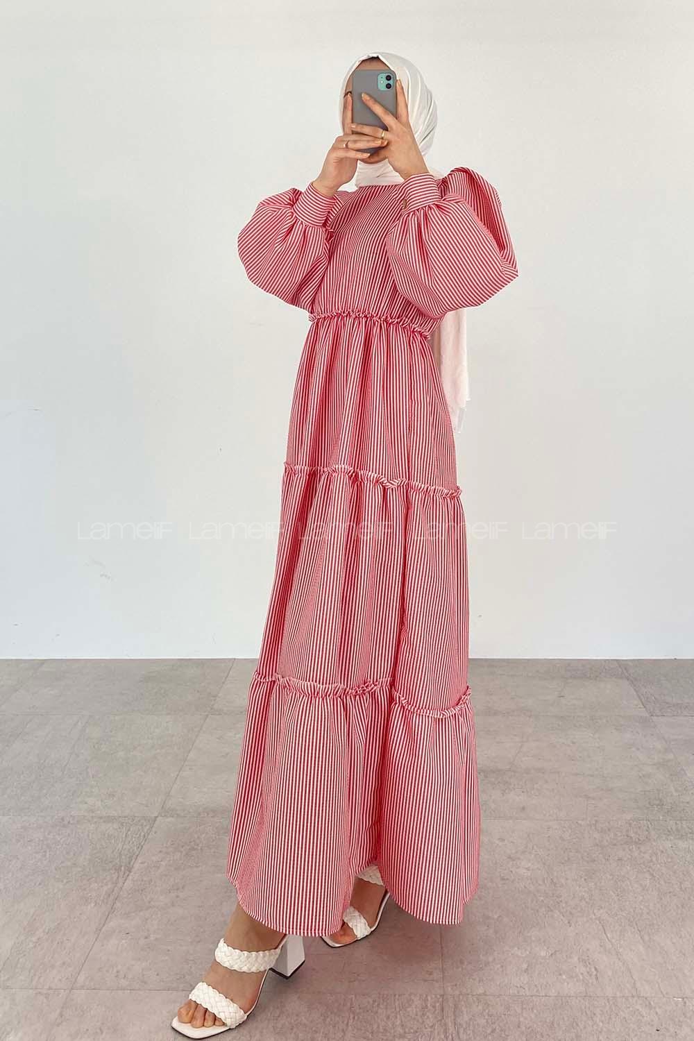 Red Crew Neck Acrylic Unprinted Dresess