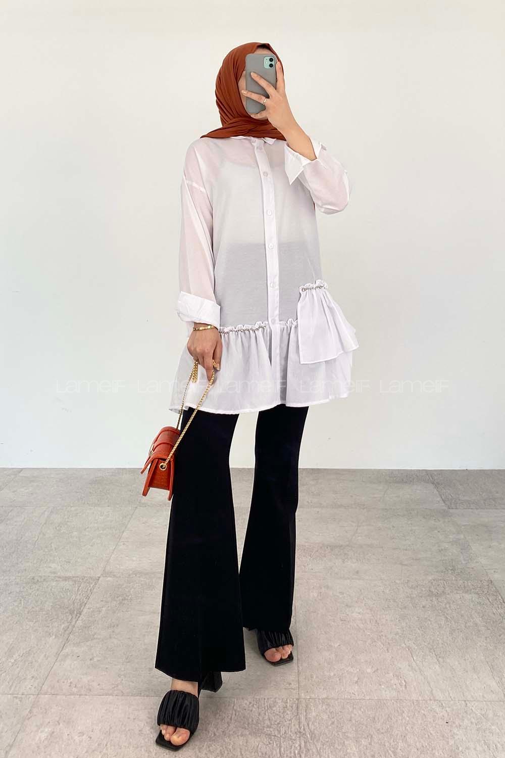 White Shirt Collar Long Arm Cotton Unprinted Shirt