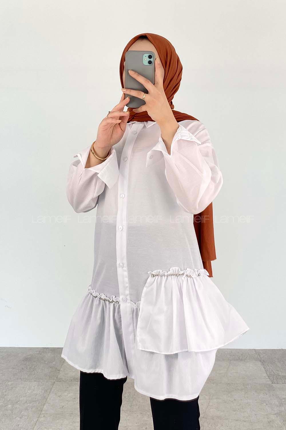 White Shirt Collar Long Arm Cotton Unprinted Shirt