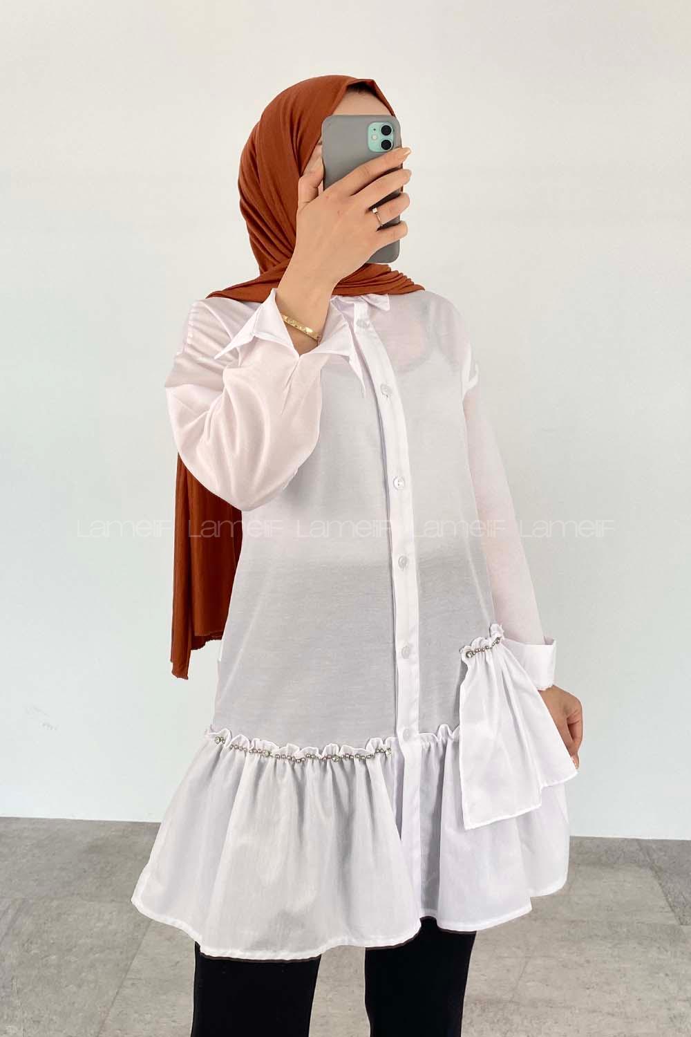 White Shirt Collar Long Arm Cotton Unprinted Shirt