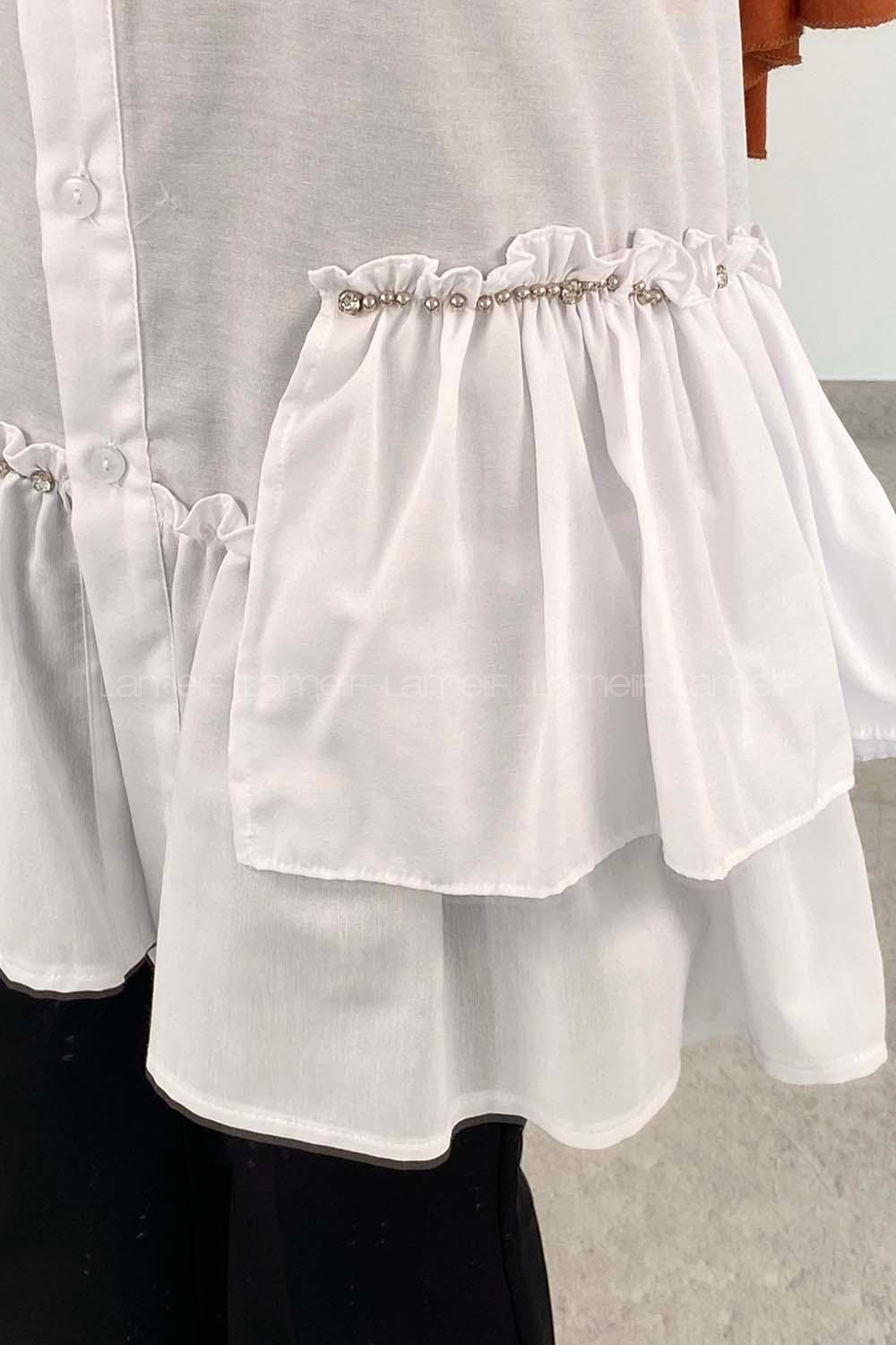 White Shirt Collar Long Arm Cotton Unprinted Shirt