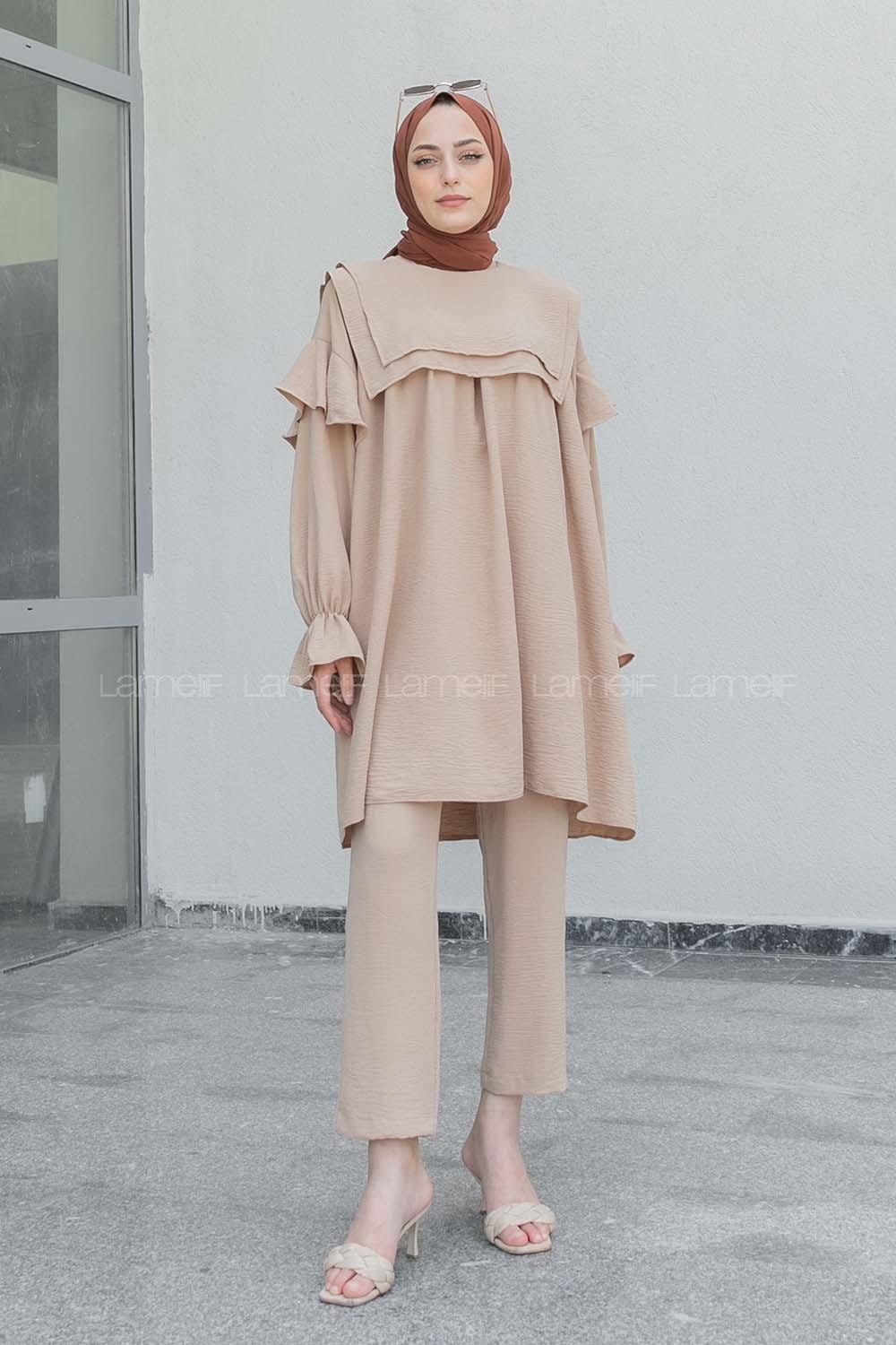 Brown With Milk Medium Crew Neck Long Arm Without Accessories Cotton Fabric Regular Trousers Comfortable Suit