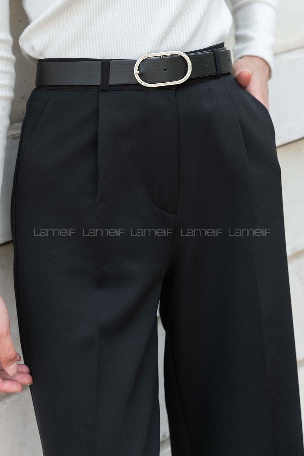 Black Cotton Fabric High Waist Material Pants