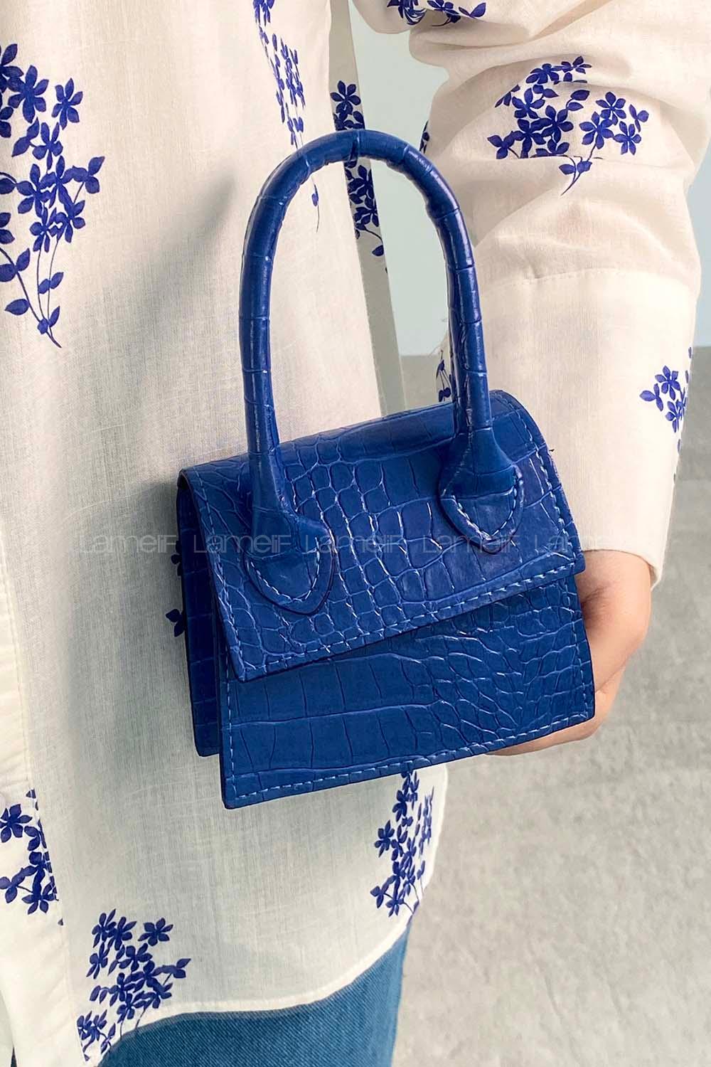 Lamelif Kapak Kilitli  Desen Çanta Mavi