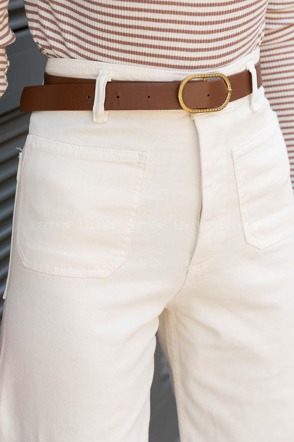 Ecru Denim High Waist Denim Pants