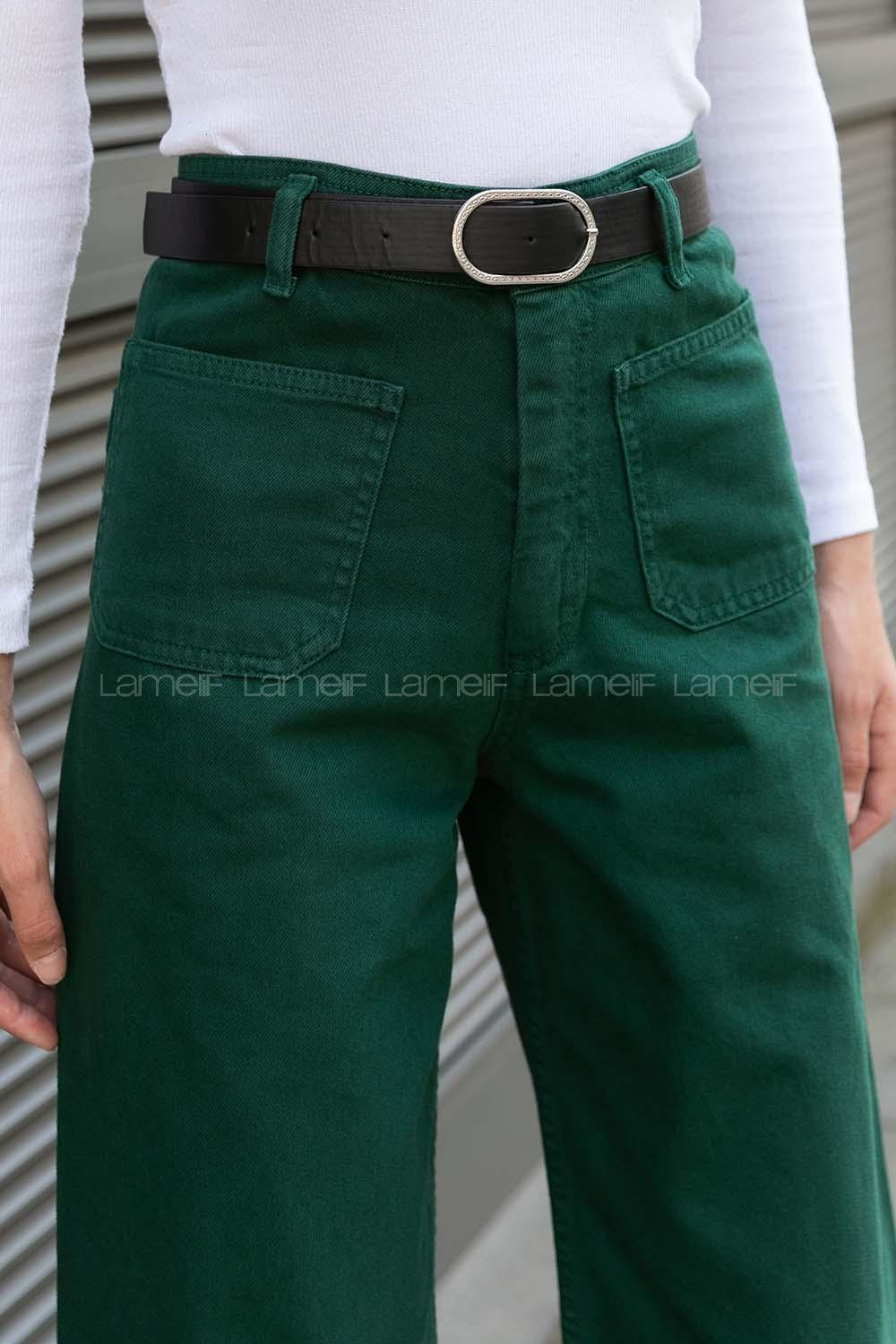 Emerald Green Denim High Waist Denim Pants
