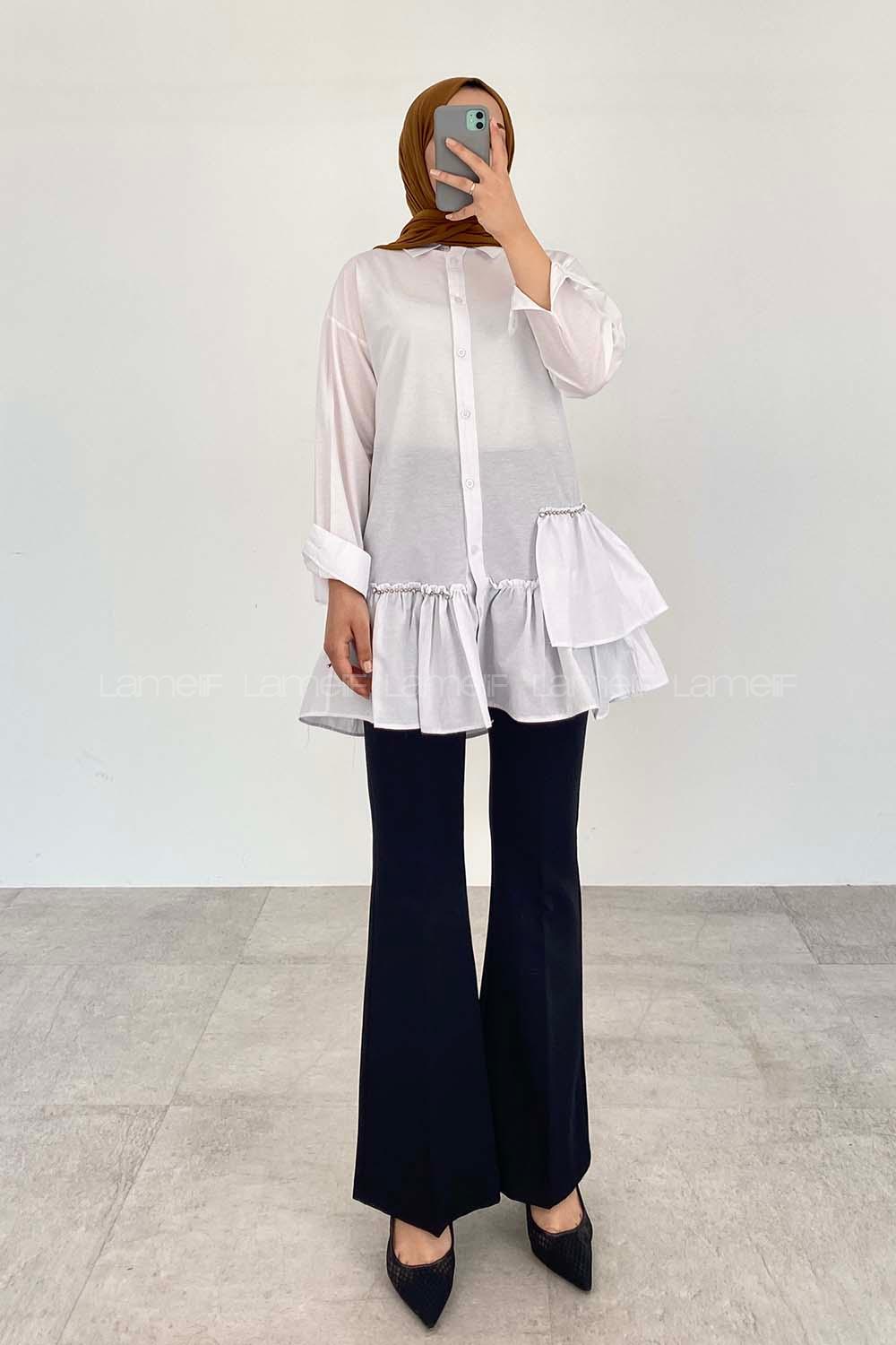 White Shirt Collar Long Arm Cotton Unprinted Shirt