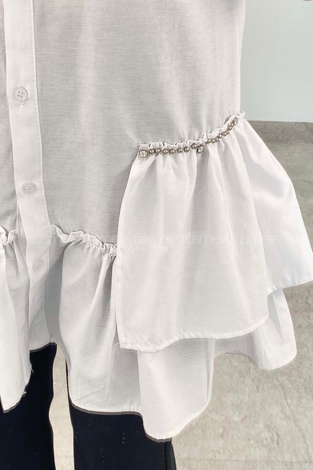 White Shirt Collar Long Arm Cotton Unprinted Shirt