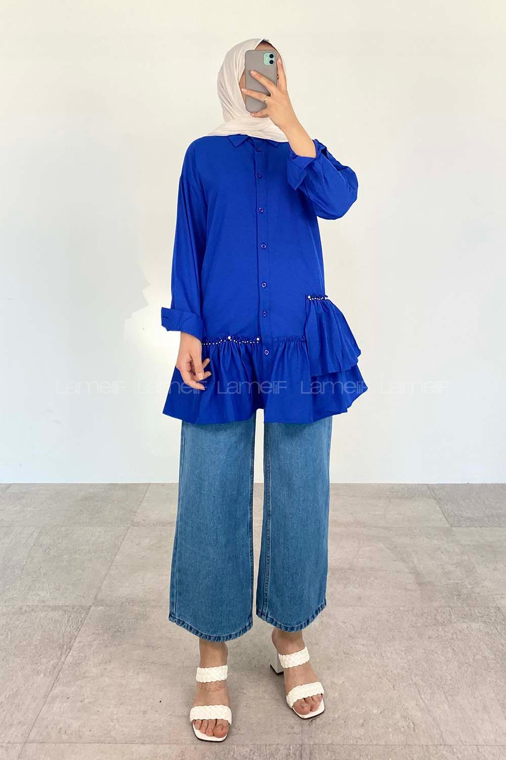 Saxe Shirt Collar Long Arm Cotton Unprinted Shirt