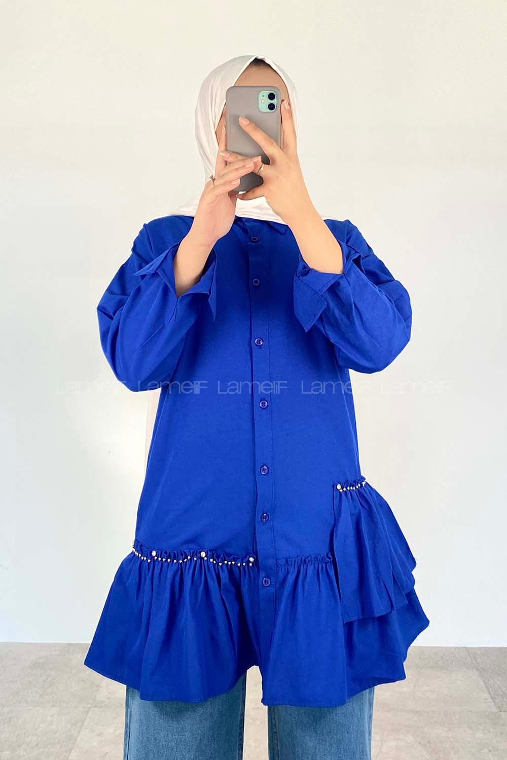 Saxe Shirt Collar Long Arm Cotton Unprinted Shirt