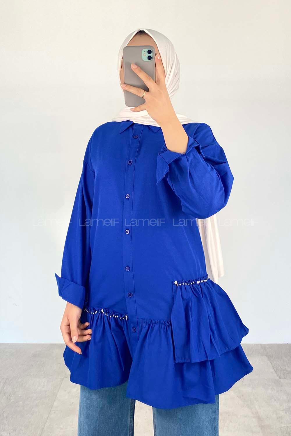 Saxe Shirt Collar Long Arm Cotton Unprinted Shirt