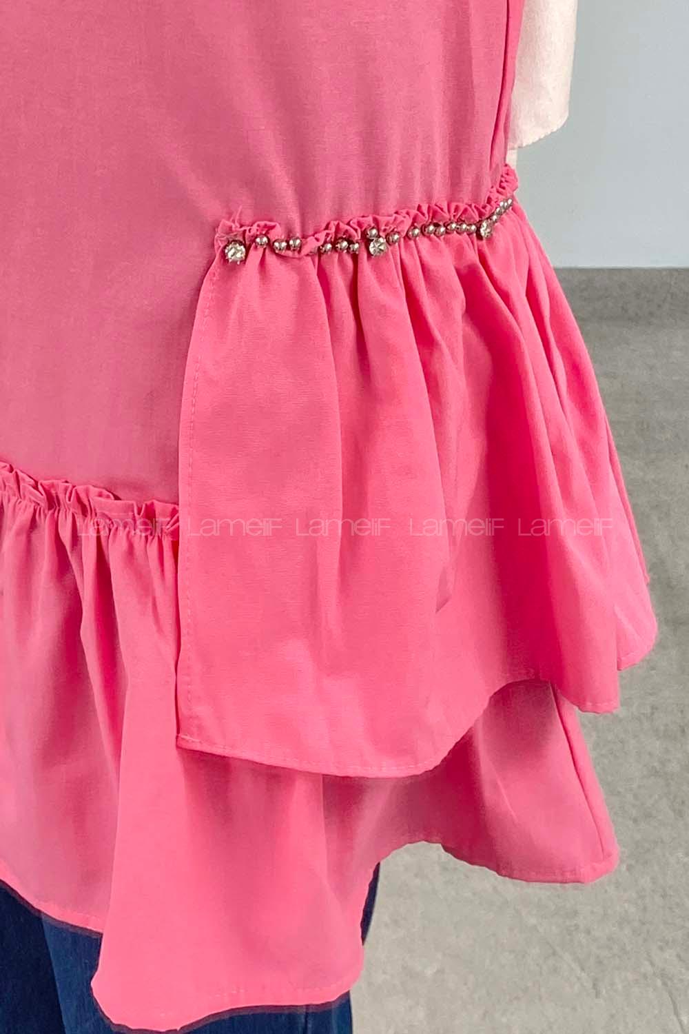 Candy Pink Shirt Collar Long Arm Cotton Unprinted Shirt