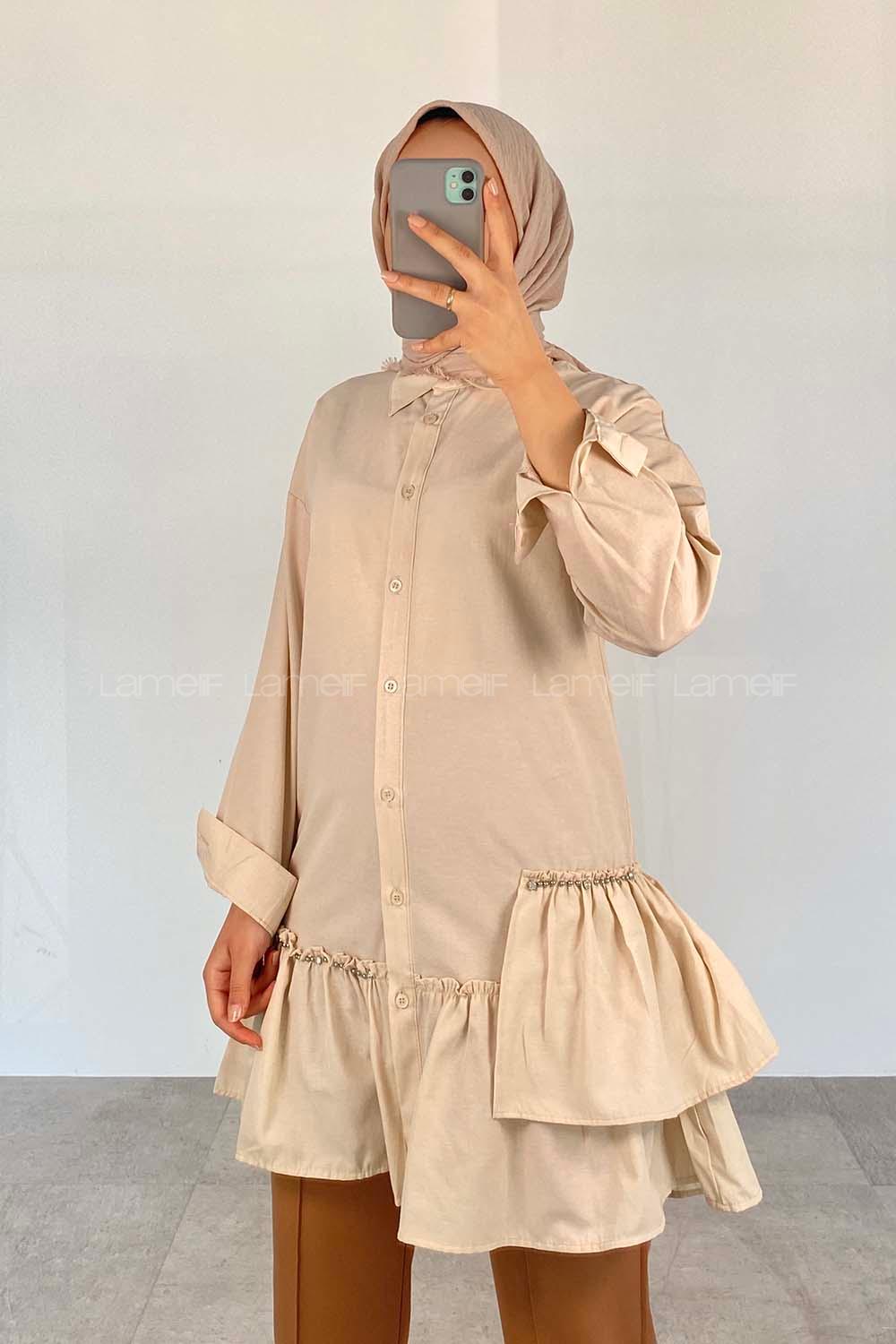 Stone Shirt Collar Long Arm Cotton Unprinted Shirt