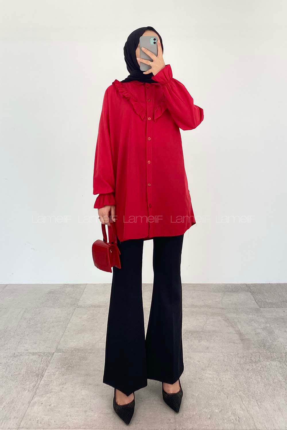 Claret Red Shirt Collar Long Arm Cotton Unprinted Shirt