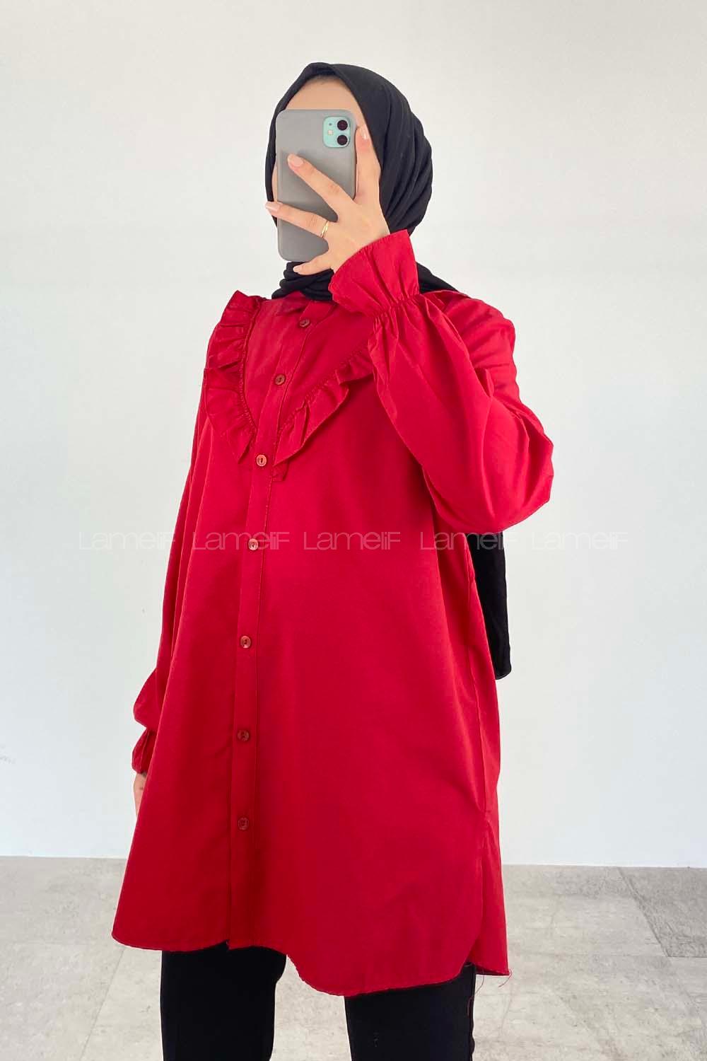 Claret Red Shirt Collar Long Arm Cotton Unprinted Shirt