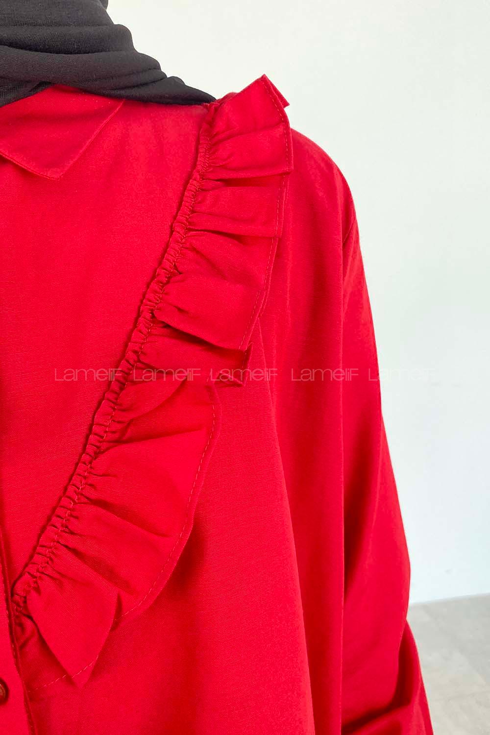 Claret Red Shirt Collar Long Arm Cotton Unprinted Shirt