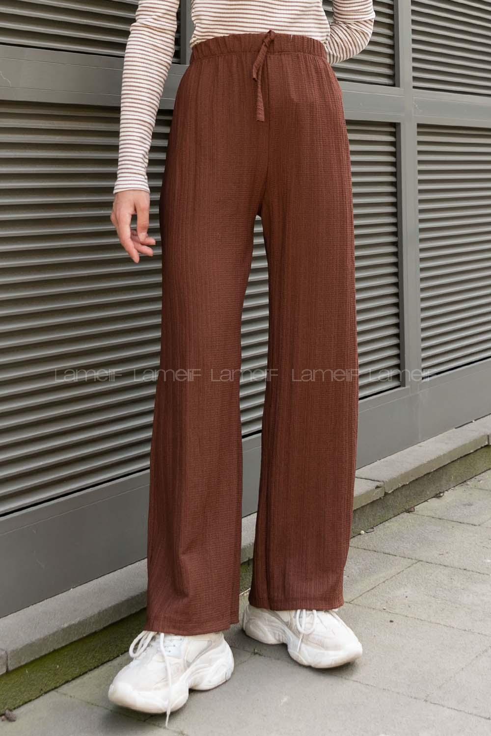 Brown Viscose Fabric High Waist Comfortable Pants