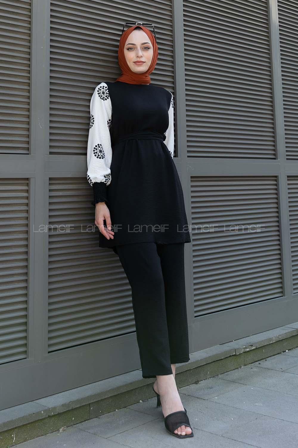 Black Crew Neck Long Arm Without Accessories Ayrobin Regular Trousers Comfortable Suit