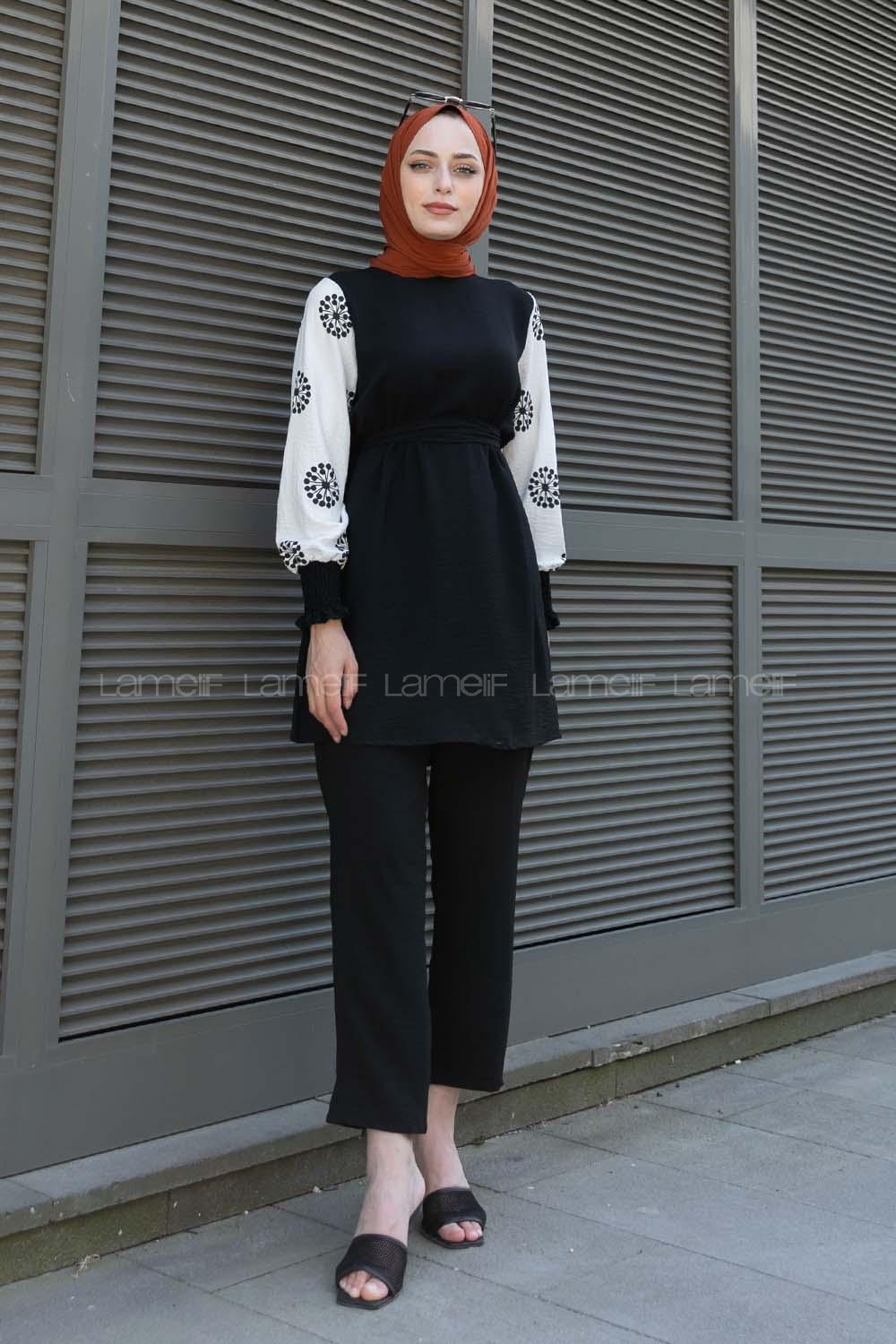 Black Crew Neck Long Arm Without Accessories Ayrobin Regular Trousers Comfortable Suit