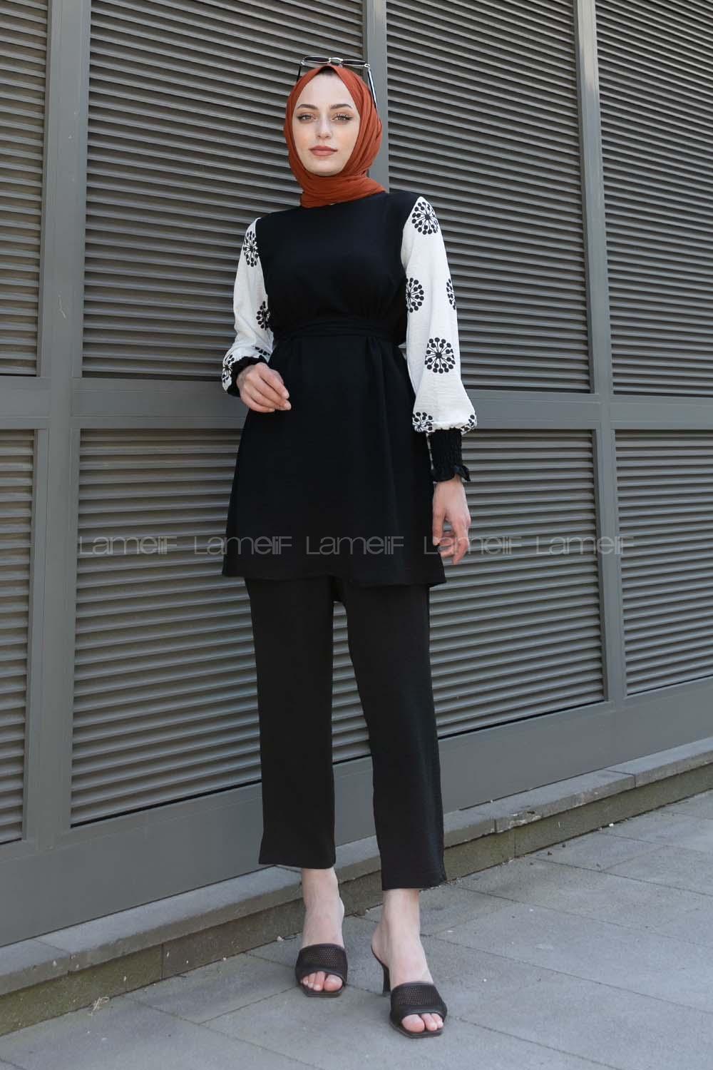Black Crew Neck Long Arm Without Accessories Ayrobin Regular Trousers Comfortable Suit